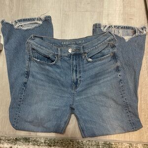 American Eagle High-Waist Distressed Blue Jeans